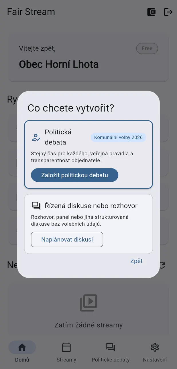 Volba Co chcete vytvořit: politická debata nebo řízená diskuse