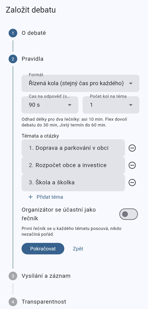 Krok 2 Pravidla s třemi tématy
