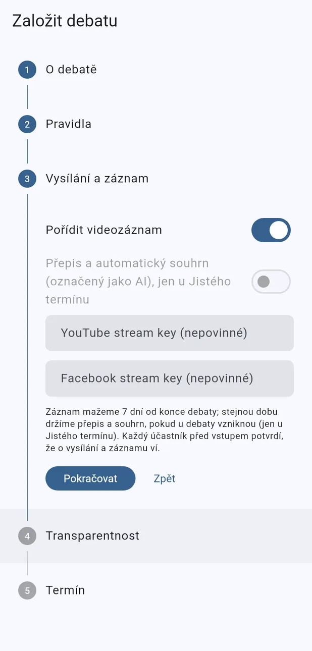Krok 3 Vysílání a záznam