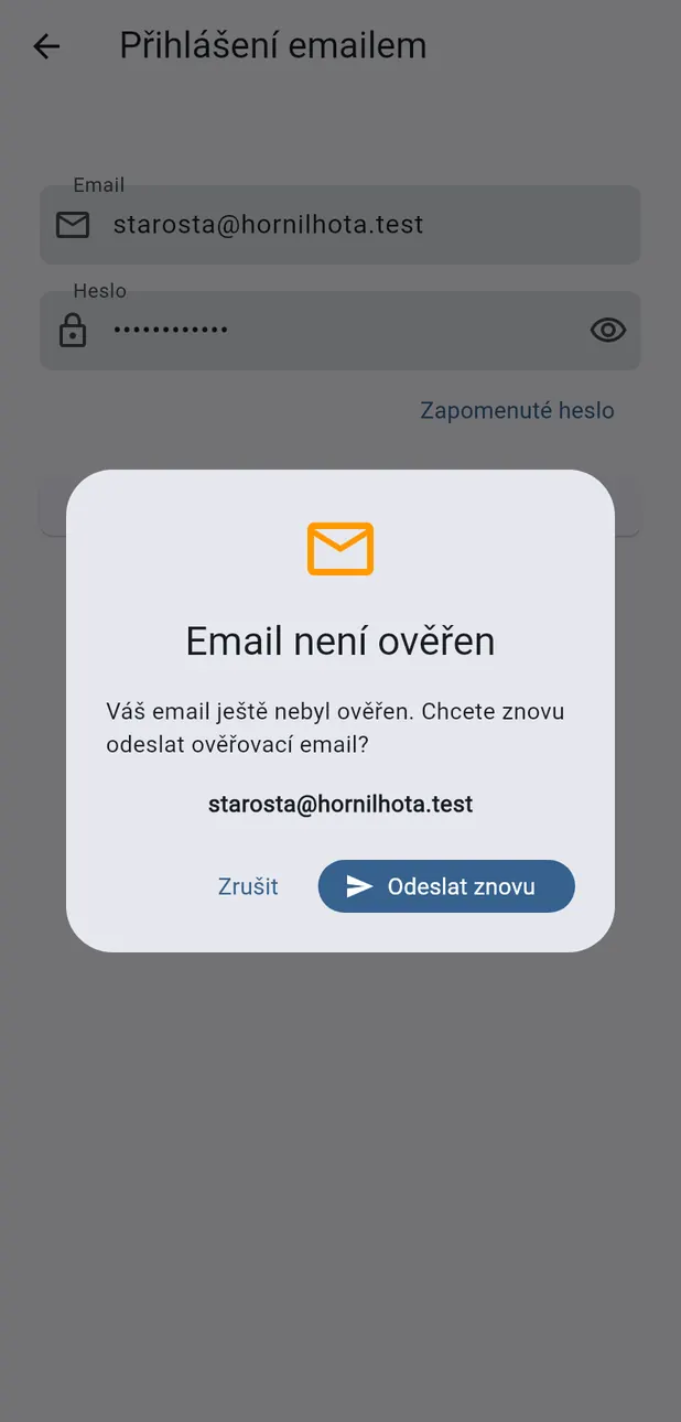 Hláška Email není ověřen