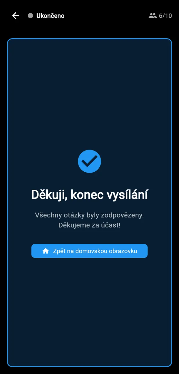 Obrazovka Děkuji, konec vysílání