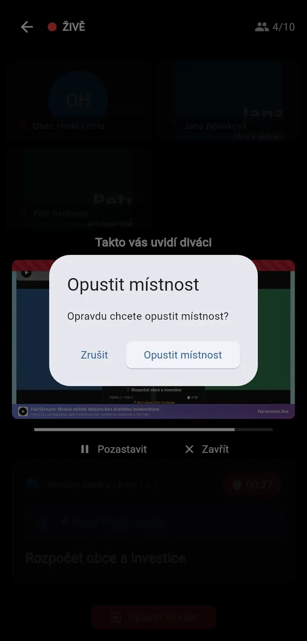 Dotaz Opustit místnost