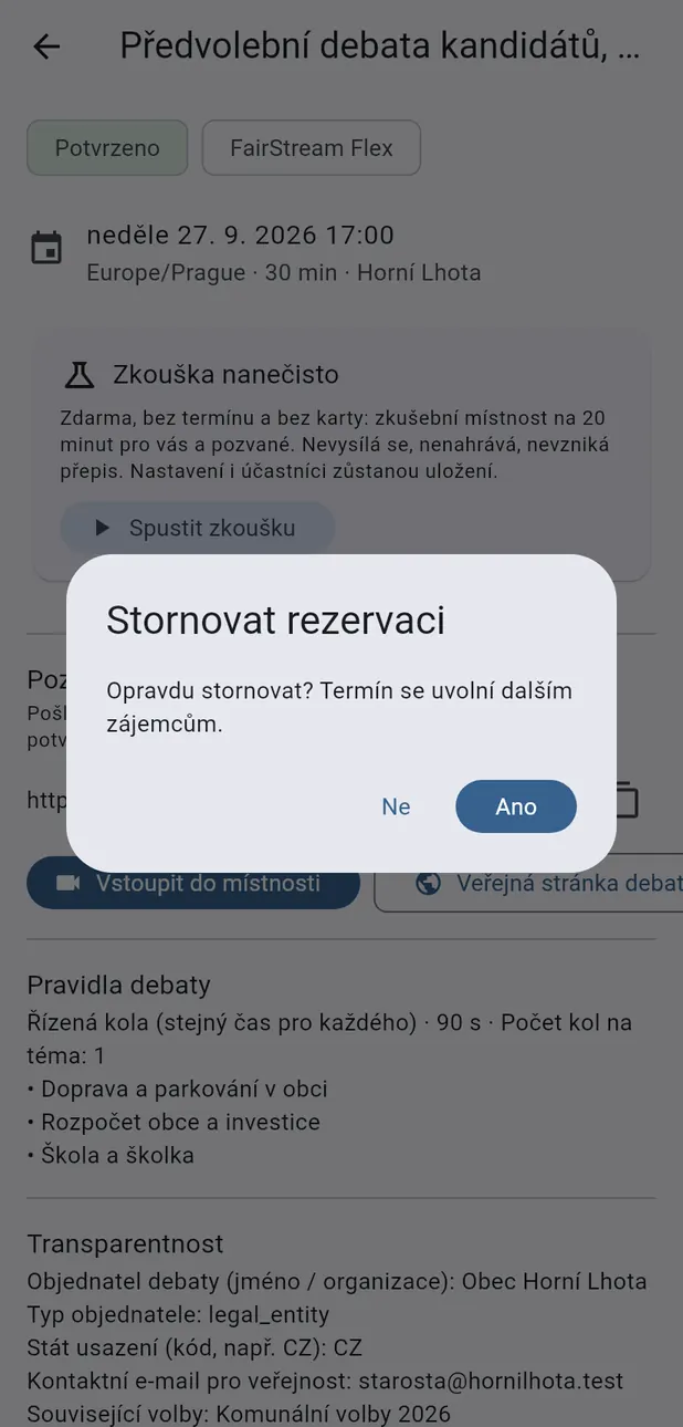 Dotaz na storno rezervace