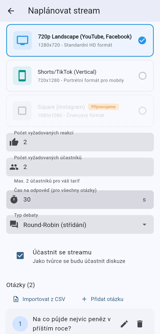 Formulář se dvěma otázkami