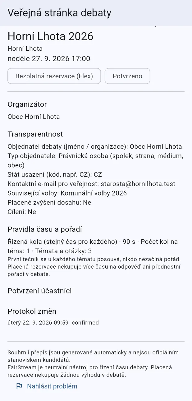 Veřejná stránka debaty, pravidla a protokol